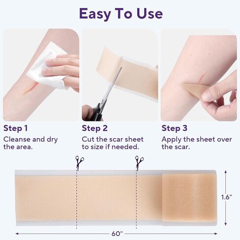 Silicone Scar Sheets, Silicone Scar Tape (1.6"x 60" Roll-1.5m), Advanced Scars Strips for Surgical, C-Section, Tummy Tuck, Burn, Hypertrophic, Keloid Bump Removal Treatment, Reusable in Kuwait