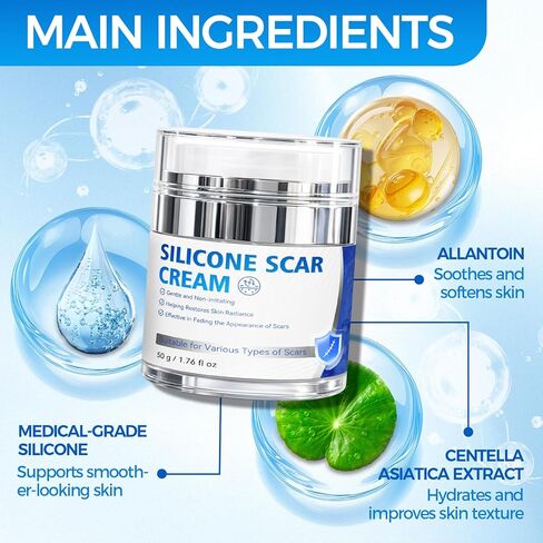 Scar Cream, Silicone Scar Gel, Professional Scar Removal Cream for Surgical Scars, Stretch Marks, Keloids, Burns, Acne, Old and New Scars, 1.76 oz (50ml) in Kuwait