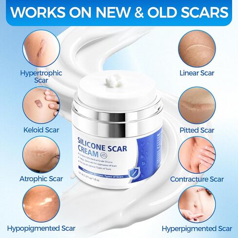 Scar Cream, Silicone Scar Gel, Professional Scar Removal Cream for Surgical Scars, Stretch Marks, Keloids, Burns, Acne, Old and New Scars, 1.76 oz (50ml) in Kuwait