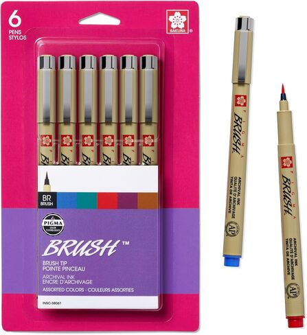 Sakura Pigma Micron Brush Ambens - أقلام الحبر الأسود والملون - الأقلام للكتابة أو الرسم أو اليومية - الحبر الأسود والمتنوع - Nibs - 8 Pack in Kuwait