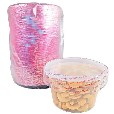 أشرطة انكماش حراري شفافة مع طباعة آمنة باللون الأحمر - تناسب حاويات الحساء البلاستيكية/الأطعمة الجاهزة (عبوة من 1000) in Kuwait