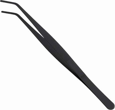 ملاقط احترافية لأحواض السمك، من الفولاذ المقاوم للصدأ المتفحم باللون الأسود، طرف مسنن، تصميم منحني لتغذية الزواحف، صيانة الخزان، ملقط تغذية الزواحف المضاد للانزلاق للنباتات المائية والسحالي والثعابين in Kuwait