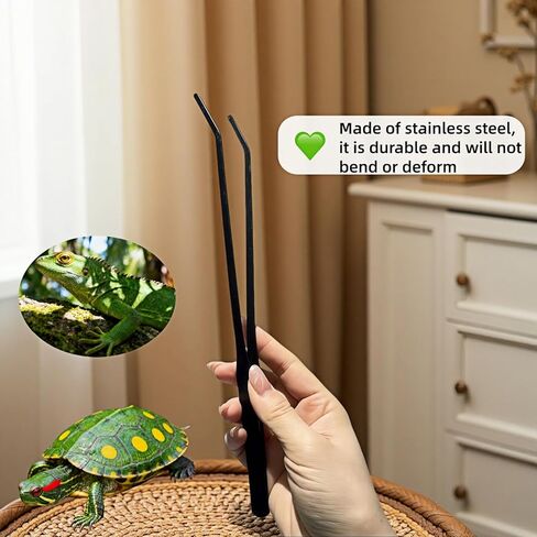 ملاقط احترافية لأحواض السمك، من الفولاذ المقاوم للصدأ المتفحم باللون الأسود، طرف مسنن، تصميم منحني لتغذية الزواحف، صيانة الخزان، ملقط تغذية الزواحف المضاد للانزلاق للنباتات المائية والسحالي والثعابين in Kuwait