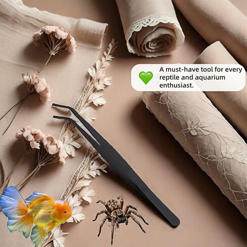 ملاقط احترافية لأحواض السمك، من الفولاذ المقاوم للصدأ المتفحم باللون الأسود، طرف مسنن، تصميم منحني لتغذية الزواحف، صيانة الخزان، ملقط تغذية الزواحف المضاد للانزلاق للنباتات المائية والسحالي والثعابين in Kuwait