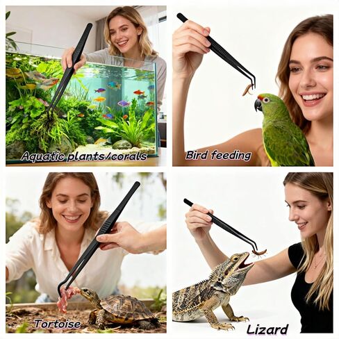 ملاقط احترافية لأحواض السمك، من الفولاذ المقاوم للصدأ المتفحم باللون الأسود، طرف مسنن، تصميم منحني لتغذية الزواحف، صيانة الخزان، ملقط تغذية الزواحف المضاد للانزلاق للنباتات المائية والسحالي والثعابين in Kuwait