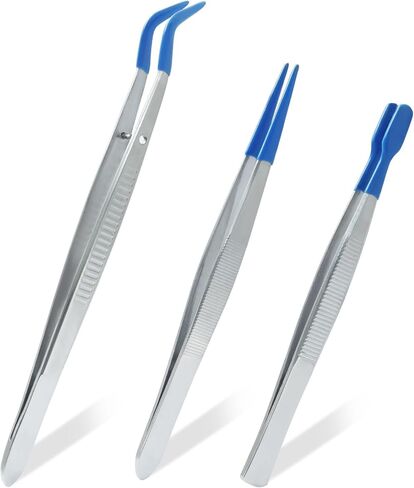 3 Pack Curved Tweezers, Silicone Rubber Bent Tip PVC Coated Soft Tip Tweezers, Non Marring Stainless Steel Tools for Jewelry Crafts/Electronics in Kuwait