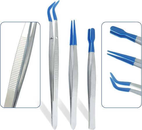 3 Pack Curved Tweezers, Silicone Rubber Bent Tip PVC Coated Soft Tip Tweezers, Non Marring Stainless Steel Tools for Jewelry Crafts/Electronics in Kuwait