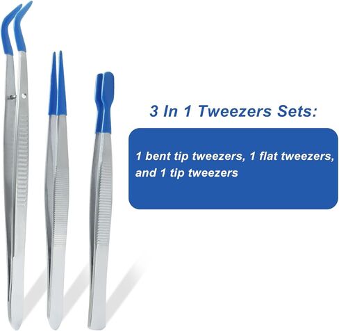 3 Pack Curved Tweezers, Silicone Rubber Bent Tip PVC Coated Soft Tip Tweezers, Non Marring Stainless Steel Tools for Jewelry Crafts/Electronics in Kuwait