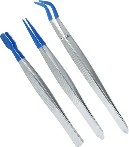 3 Pack Curved Tweezers, Silicone Rubber Bent Tip PVC Coated Soft Tip Tweezers, Non Marring Stainless Steel Tools for Jewelry Crafts/Electronics in Kuwait