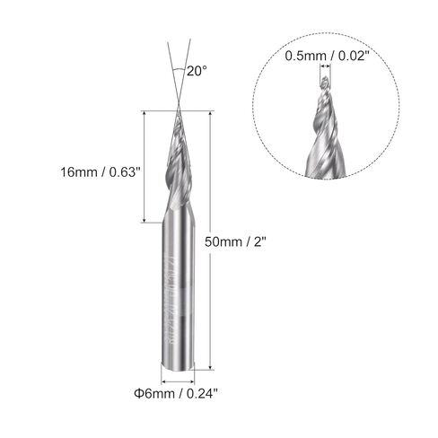 uxcell Tapered Ball Nose End Mill, Uncoated Solid Carbide 2 Flute Spiral Milling Cutter, 0.25mm Radius, 0.5mm Diameter, 6mm Shank, 50mm Length, 20 Degree Angle in Saudi Arabia