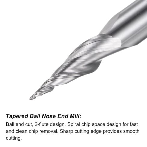 uxcell Tapered Ball Nose End Mill, Uncoated Solid Carbide 2 Flute Spiral Milling Cutter, 0.25mm Radius, 0.5mm Diameter, 6mm Shank, 50mm Length, 20 Degree Angle in Saudi Arabia