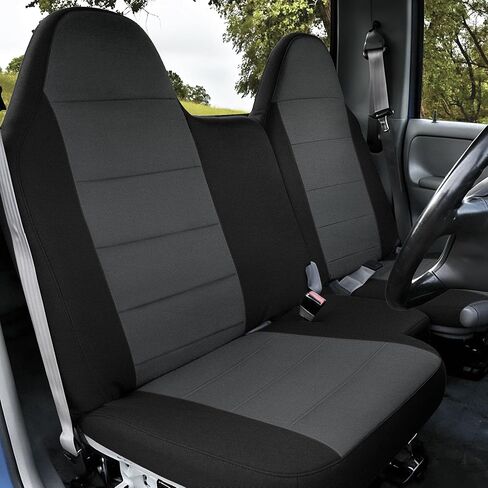 2PCS Front 60/40 Cloth High Back Bench Seat Cover for Ford Ranger XLT 1998 1999 2000 2001 2002 2003 (Without Console Cover)-Black in Kuwait
