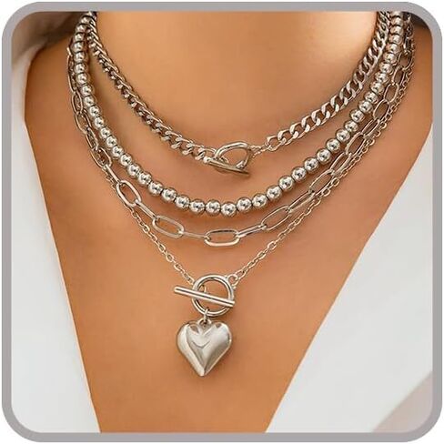 Otxas Chunky Gold Necklace Non Tarnish Gold Layered Necklaces for Women Paperclip Chain Necklace Big Heart Pendant Necklace Gold Necklace Stack Gold Jewelry Set in Kuwait