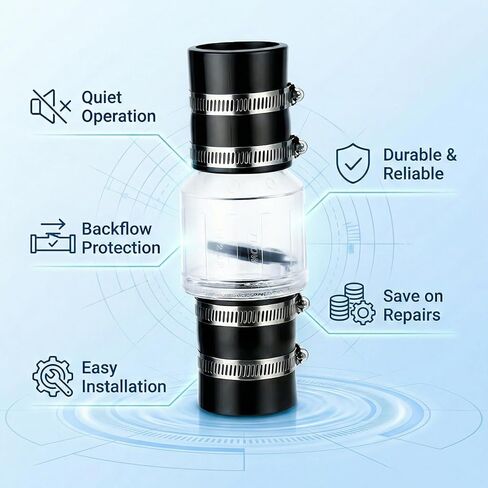 صمام فحص مضخة مستنقع صامت 1-1/2 بوصة، صمام فحص هادئ محمّل بنابض لمنع التدفق الخلفي، جسم شفاف مع مشابك من الفولاذ المقاوم للصدأ، يناسب أنبوب 1-1/2 بوصة in Kuwait