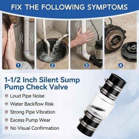 صمام فحص مضخة مستنقع صامت 1-1/2 بوصة، صمام فحص هادئ محمّل بنابض لمنع التدفق الخلفي، جسم شفاف مع مشابك من الفولاذ المقاوم للصدأ، يناسب أنبوب 1-1/2 بوصة in Kuwait