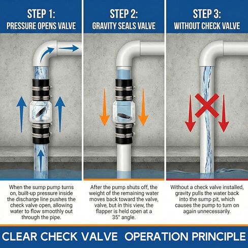 صمام فحص مضخة مستنقع صامت 1-1/2 بوصة، صمام فحص هادئ محمّل بنابض لمنع التدفق الخلفي، جسم شفاف مع مشابك من الفولاذ المقاوم للصدأ، يناسب أنبوب 1-1/2 بوصة in Kuwait