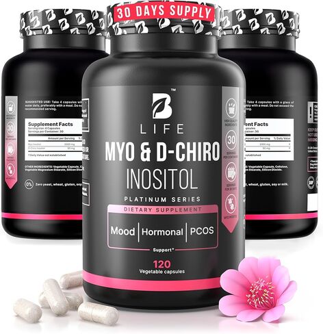 Myo-Inositol & D-Chiro Inositol 40:1 for Women | Inositol Supplement for Women | Hormone Balance, Fertility & Cycle | Vitamin B8, Insulin & Flo Ovarian Support | 120 Caps in Kuwait