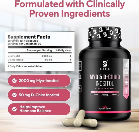 Myo-Inositol & D-Chiro Inositol 40:1 for Women | Inositol Supplement for Women | Hormone Balance, Fertility & Cycle | Vitamin B8, Insulin & Flo Ovarian Support | 120 Caps in Kuwait