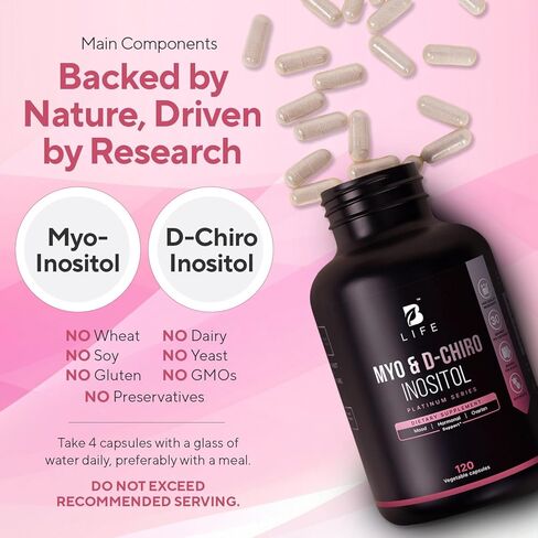 Myo-Inositol & D-Chiro Inositol 40:1 for Women | Inositol Supplement for Women | Hormone Balance, Fertility & Cycle | Vitamin B8, Insulin & Flo Ovarian Support | 120 Caps in Kuwait
