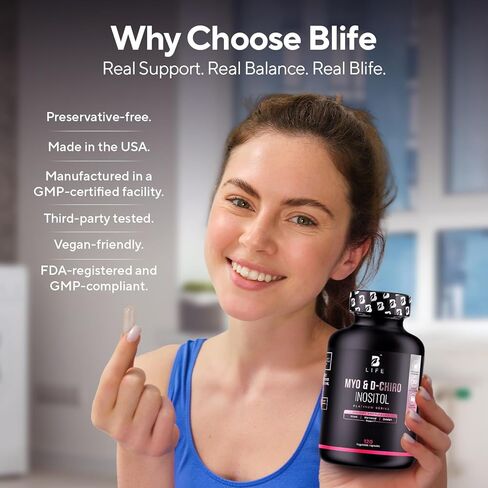 Myo-Inositol & D-Chiro Inositol 40:1 for Women | Inositol Supplement for Women | Hormone Balance, Fertility & Cycle | Vitamin B8, Insulin & Flo Ovarian Support | 120 Caps in Kuwait