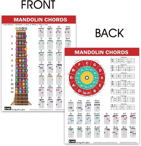 QMG Mandolin Chord & Scale Chart - الحبال الرئيسية والصغرى والسابعة والصغرى لجميع المفاتيح، 7 موازين المندولين الأساسية، دائرة الأخماس، مخطط مرجعي مصفح، 8.5 بوصة × 11 بوصة، صنع في الولايات المتحدة الأمريكية in Saudi Arabia