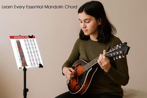 QMG Mandolin Chord & Scale Chart - الحبال الرئيسية والصغرى والسابعة والصغرى لجميع المفاتيح، 7 موازين المندولين الأساسية، دائرة الأخماس، مخطط مرجعي مصفح، 8.5 بوصة × 11 بوصة، صنع في الولايات المتحدة الأمريكية in Saudi Arabia