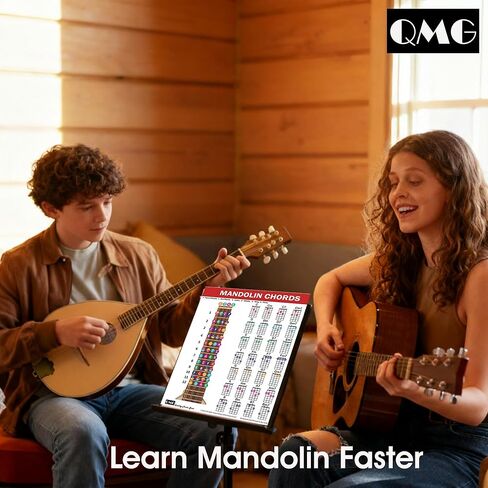 QMG Mandolin Chord & Scale Chart - الحبال الرئيسية والصغرى والسابعة والصغرى لجميع المفاتيح، 7 موازين المندولين الأساسية، دائرة الأخماس، مخطط مرجعي مصفح، 8.5 بوصة × 11 بوصة، صنع في الولايات المتحدة الأمريكية in Saudi Arabia
