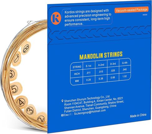 Mandolin Strings, Vaccum-Sealed Packing Extended Life, for Mandolin- 90/10 Bronze Wound, Coated, Loop End, Hex Carbon Steel Core, Medium Gauge, 11-40 in Kuwait