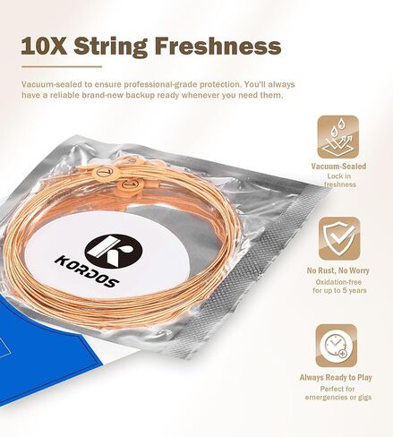 Mandolin Strings, Vaccum-Sealed Packing Extended Life, for Mandolin- 90/10 Bronze Wound, Coated, Loop End, Hex Carbon Steel Core, Medium Gauge, 11-40 in Kuwait