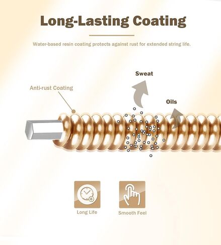 Mandolin Strings, Vaccum-Sealed Packing Extended Life, for Mandolin- 90/10 Bronze Wound, Coated, Loop End, Hex Carbon Steel Core, Medium Gauge, 11-40 in Kuwait