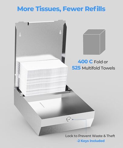 Paper Towel Dispenser Wall Mount, Brushed Stainless Steel Commercial Paper Towel Holder with Lock for Multifold/Trifold Towels, Large Capacity for Bathrooms & Public Places in Kuwait