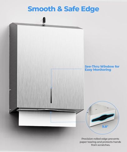 Paper Towel Dispenser Wall Mount, Brushed Stainless Steel Commercial Paper Towel Holder with Lock for Multifold/Trifold Towels, Large Capacity for Bathrooms & Public Places in Kuwait