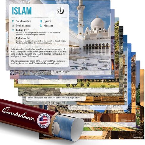 Quarterhouse World Religions Poster Set, Social Studies Classroom Learning Materials for K-12 Students and Teachers, Set of 9, 12 x 18 Inches, Extra Durable in Kuwait