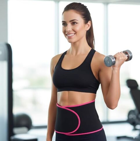 Macco Unisex Sauna Waist Trimmer Belt for Ab Training & Toning – Sweat Wrap for Stomach, Lower Back Support, Slimming Exercise Belt – Adjustable 42" x 8" (Black with Pink Trim) in Kuwait