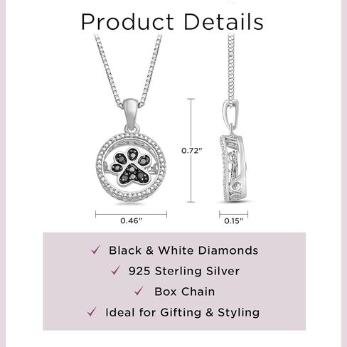 Jewelili Dancing Dog Paw Necklace Pendant in Sterling Silver Treated Black and Natural White Round Diamonds 18 inch Box Chain in Kuwait