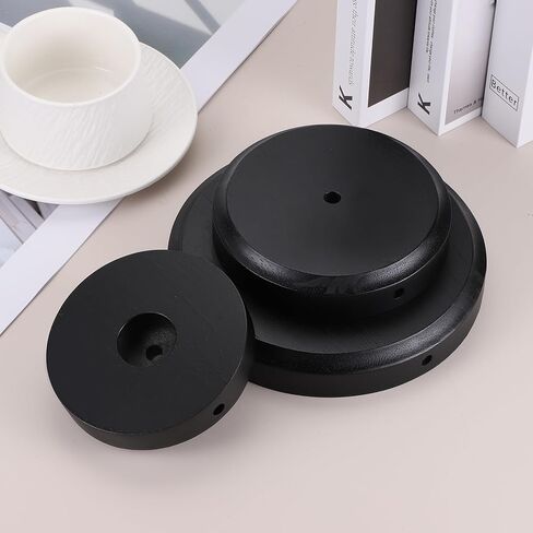 PATIKIL 5.25" x 1.2" Wooden Lamp Base, 2pcs Round Solid Wooden Base Wood Desk Lamp Display Stand Replacement for Bedroom Bedside Table Lamps DIY, Black in Saudi Arabia