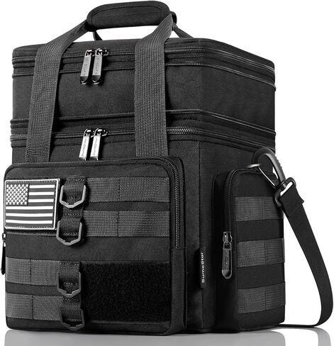 Tactical Lunch Box for Men, Large Insulated Lunch Bag for Adult, Heavy Duty Double Deck Expandable Lunch Cooler Bag with American Flag, Leakproof Soft Lunch Pail for Work Office Camping - Black in Saudi Arabia