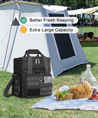 Tactical Lunch Box for Men, Large Insulated Lunch Bag for Adult, Heavy Duty Double Deck Expandable Lunch Cooler Bag with American Flag, Leakproof Soft Lunch Pail for Work Office Camping - Black in Saudi Arabia