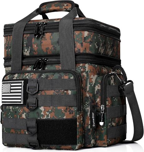 Tactical Lunch Box for Men, Large Insulated Lunch Bag for Adult, Heavy Duty Double Deck Expandable Lunch Cooler Bag with American Flag, Leakproof Soft Lunch Pail for Work Office Camping - Black in Saudi Arabia