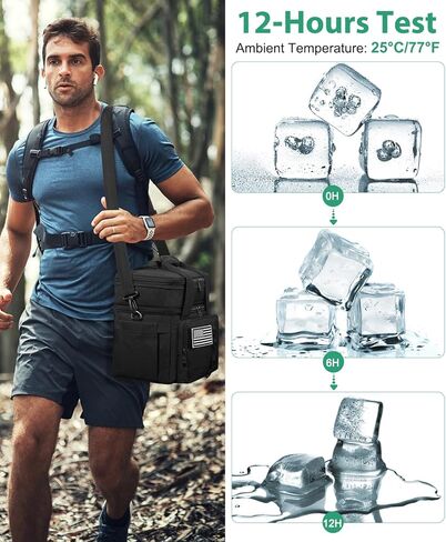 Tactical Lunch Box for Men, Large Insulated Lunch Bag for Adult, Heavy Duty Double Deck Expandable Lunch Cooler Bag with American Flag, Leakproof Soft Lunch Pail for Work Office Camping - Black in Saudi Arabia