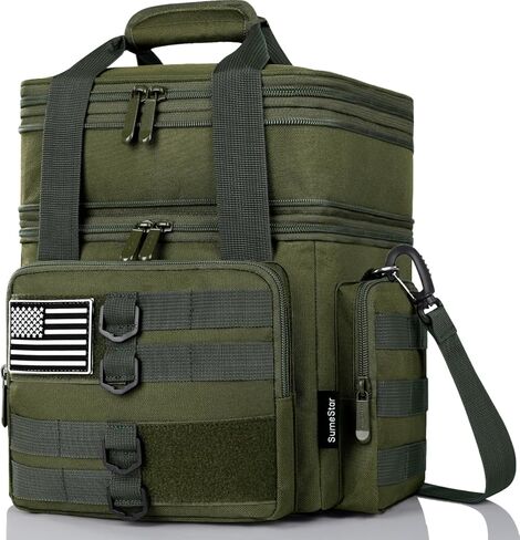 Tactical Lunch Box for Men, Large Insulated Lunch Bag for Adult, Heavy Duty Double Deck Expandable Lunch Cooler Bag with American Flag, Leakproof Soft Lunch Pail for Work Office Camping - Black in Saudi Arabia