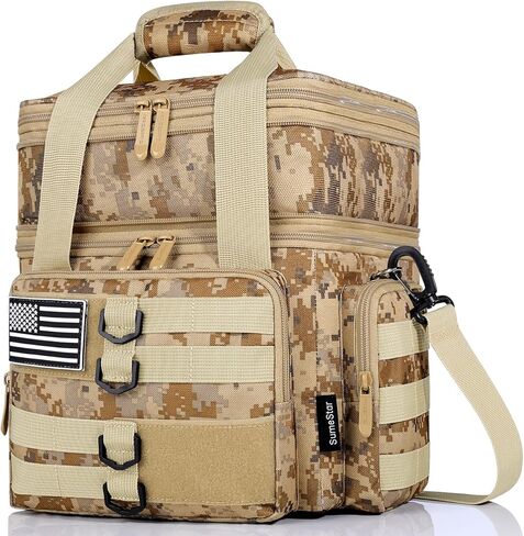 Tactical Lunch Box for Men, Large Insulated Lunch Bag for Adult, Heavy Duty Double Deck Expandable Lunch Cooler Bag with American Flag, Leakproof Soft Lunch Pail for Work Office Camping - Black in Saudi Arabia