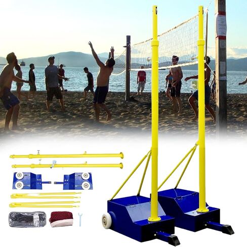 Volleyball Poles, with Volleyball Net/Badminton Net, Indoor& Outdoor Heavy Duty Volleyballs Poles, Adjustable 4 Heights of 5ft-6.8ft with Wheels and Net, for Adults Kids Stadium in Saudi Arabia