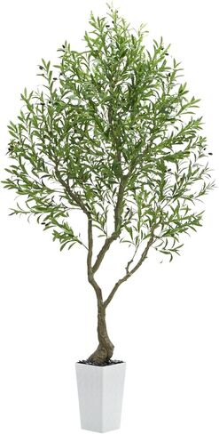 Artificial Olive Tree Artificial Plants, Tall Faux Olive Silk Plant with White Planter Home Office Decor Indoor Fake Potted Tree with Lifelike Fruits Housewarming Gift (1, White, 6FT) in Kuwait