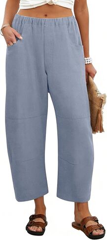 Lviefent Womens Wide Barrel Barrel Pants Casual مرنة من بياضات الخصر القصيرة سراويل الحريم مع جيوب in Kuwait
