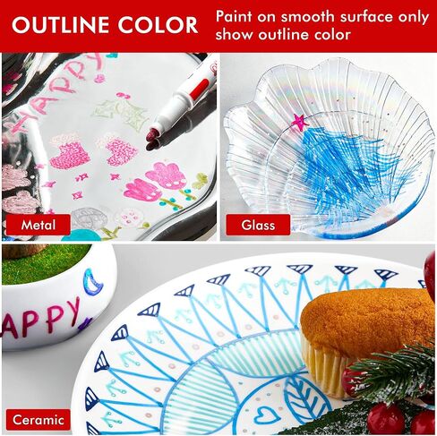 Shuttle Art Double Line Outline Permanent Markers, 28 Colors Squiggles Shimmer Markers Set, Self Outline Metallic Marker Pens for Art, Drawing, Doodling, Card Making, Christmas Card, DIY Crafts in Kuwait