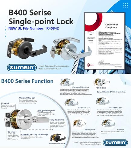 Door Lock with Interchangeable Core Cylindrical Lock, Ansi Grade 2 / UL 3H Fire Rate for Republic or Commercial Building in Matt Black Finish in Kuwait