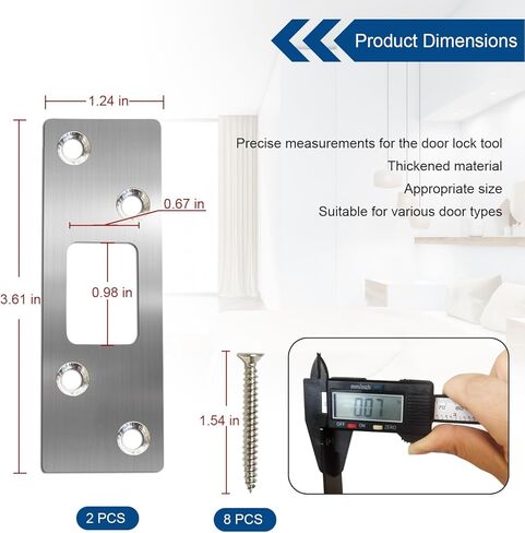 2 حزمة من لوحة الباب الخلفية للوحة Deadbolt Strike، أمان عالي، لوحة ضربة Deadbolt مقاس 1-1/4 بوصة، لوحة ضربة للباب مع براغي (نيكل ساتان) in Kuwait