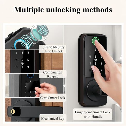 Fingerprint Smart Lock with Handle, WiFi Keyless Entry Door Lock with App Control, Keypad & Backup Key, Auto-Lock Waterproof Front Door Lock for Apartment, Home & Airbnb (Silver) in Saudi Arabia