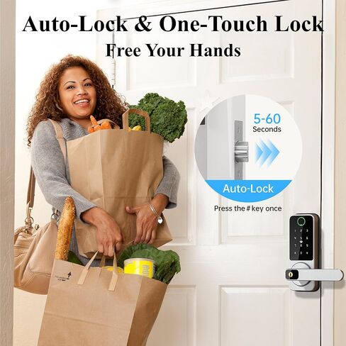 Fingerprint Smart Lock with Handle, WiFi Keyless Entry Door Lock with App Control, Keypad & Backup Key, Auto-Lock Waterproof Front Door Lock for Apartment, Home & Airbnb (Silver) in Saudi Arabia